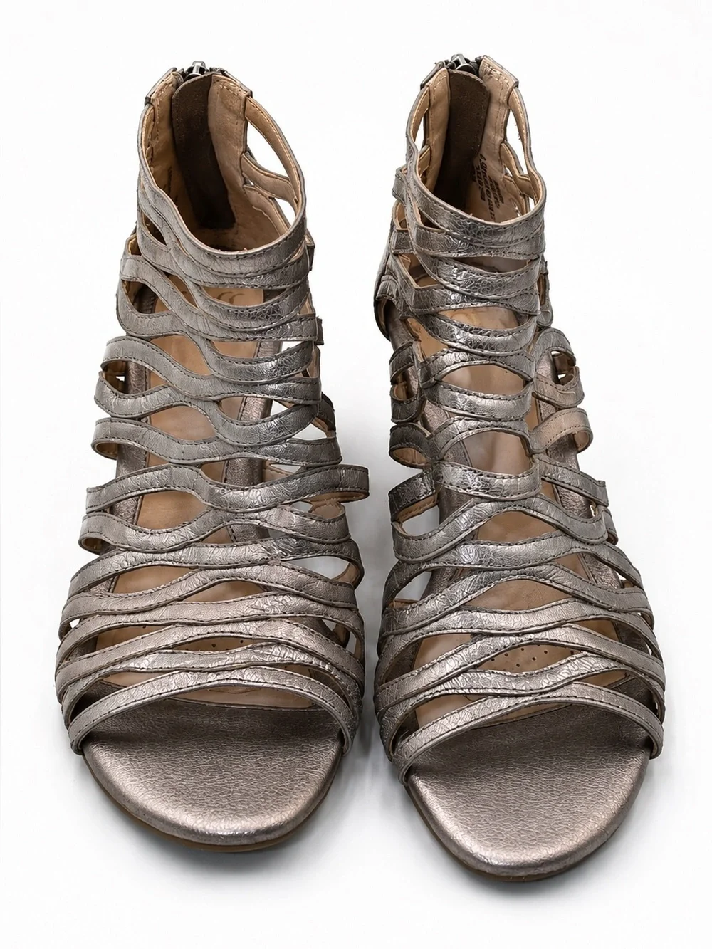 Sofft Francesca Gladiator Wedge Sandals Metallic Pewter Strappy Comfort 8.5 Zip
